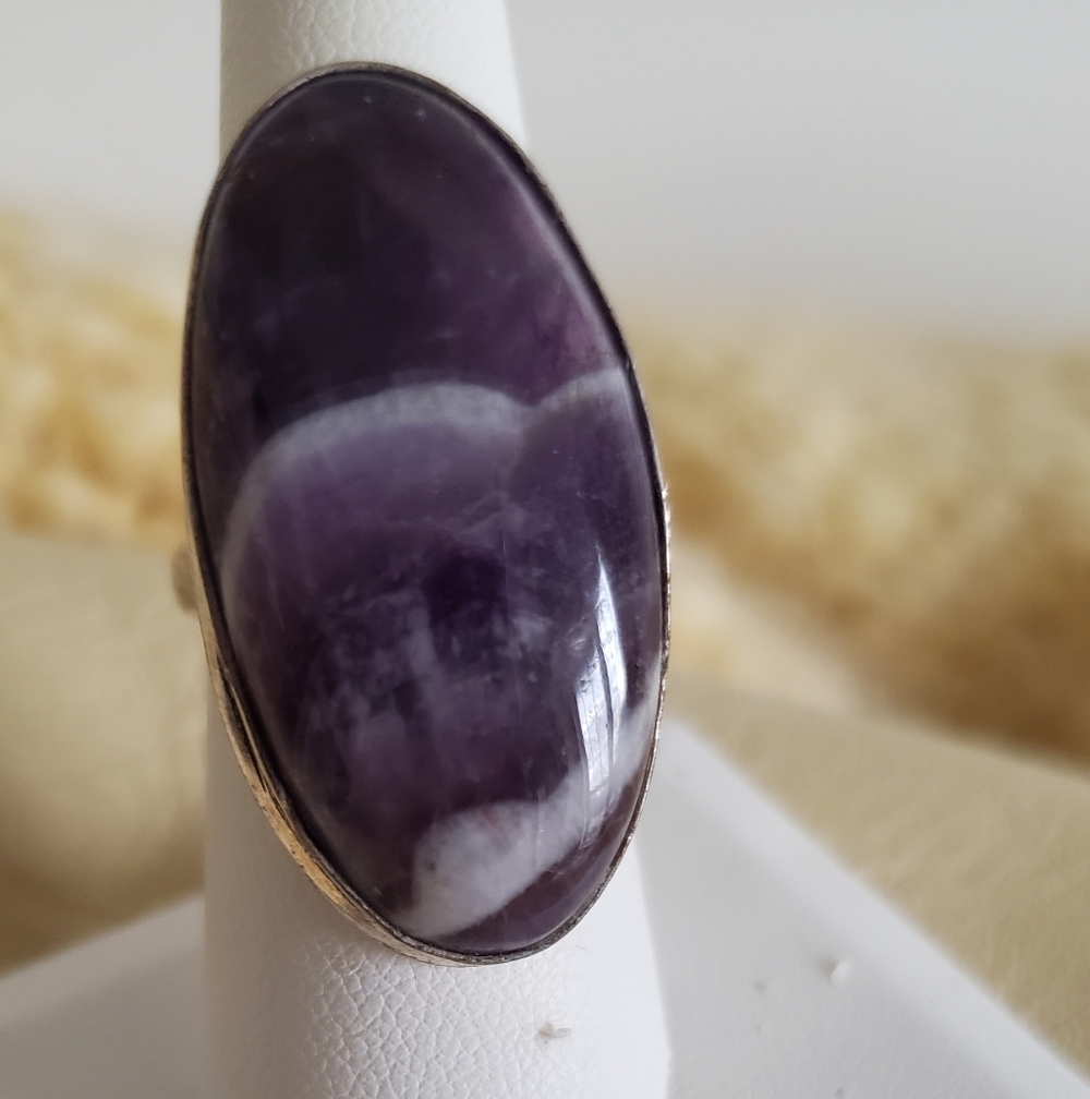 Amethyst (Chevron) & Silver Ring, NWOT, sz. 7.5, February Stone Natural Handmade